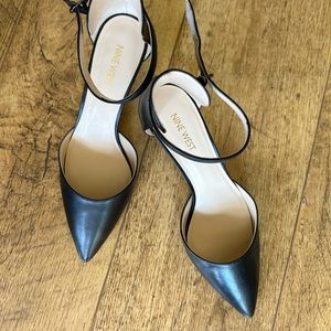 Nine West - Black Leather Ankle Strap Heels - Size 8